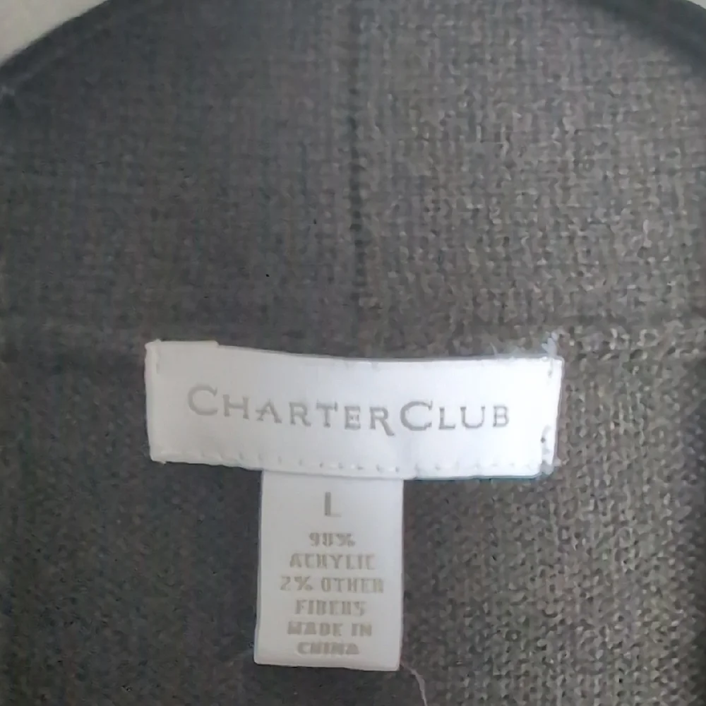 Charter Club Black Open Front Long Sleeve Top With Attached Cami Sz Large